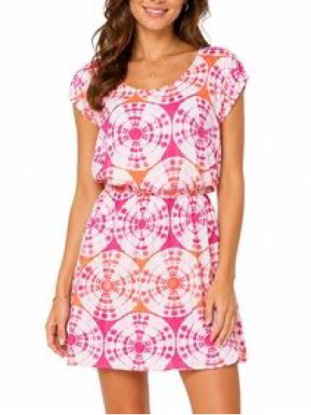 Banana Republic Lightweight Casual Pink & Orange Geometric Printed Short Dress